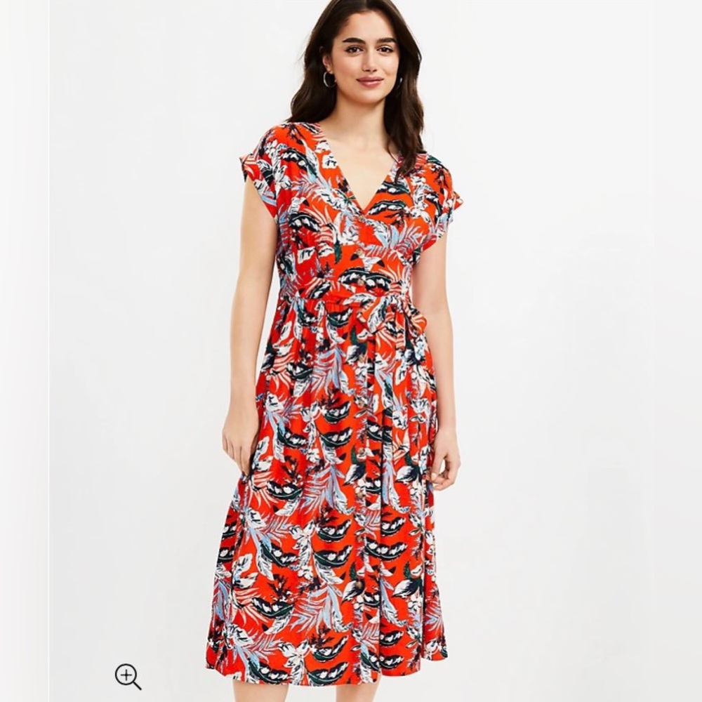 Loft Botanical Button Toe Waist Midi Dress